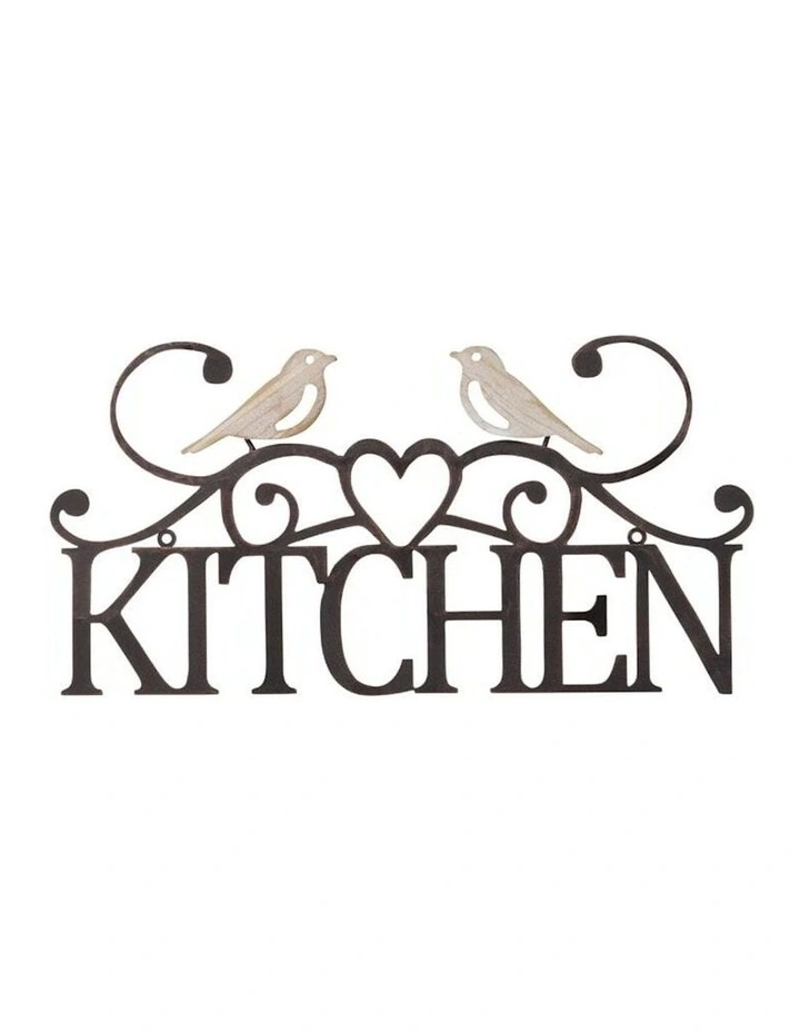 Kitchen Plaque Sign with Lovebirds Wall Art in Black