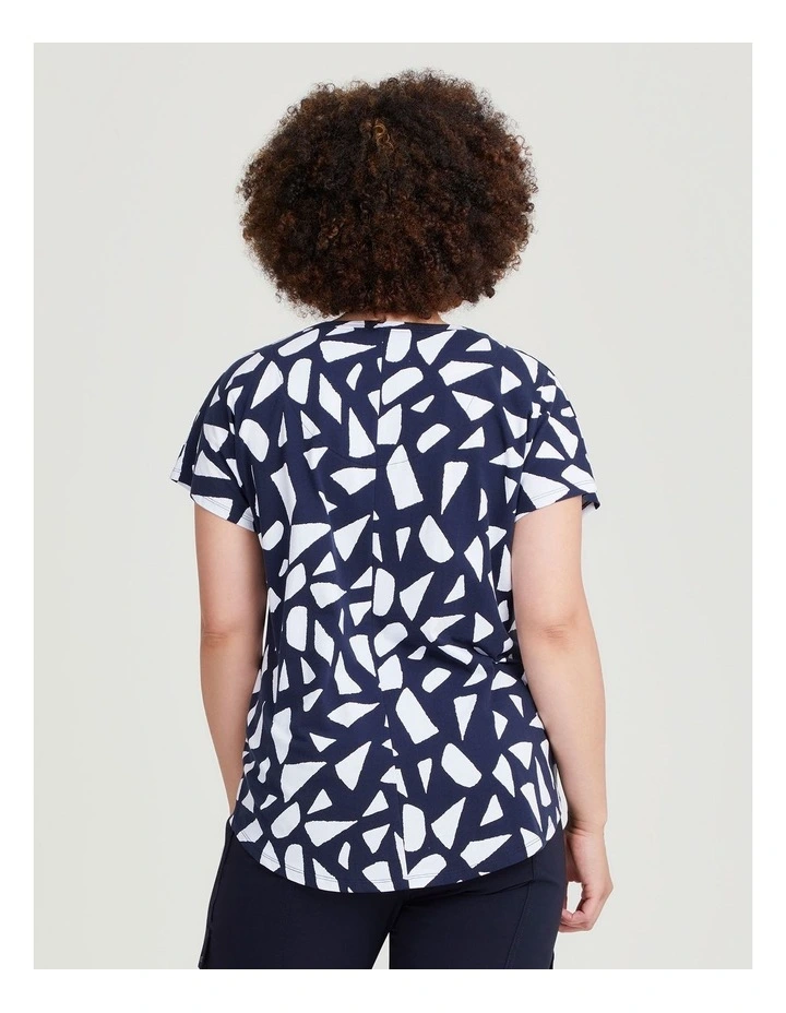 Cotton Geo Print Top in Navy/White