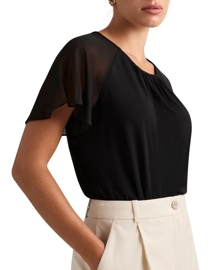 Louise Silk Mix Top in Black