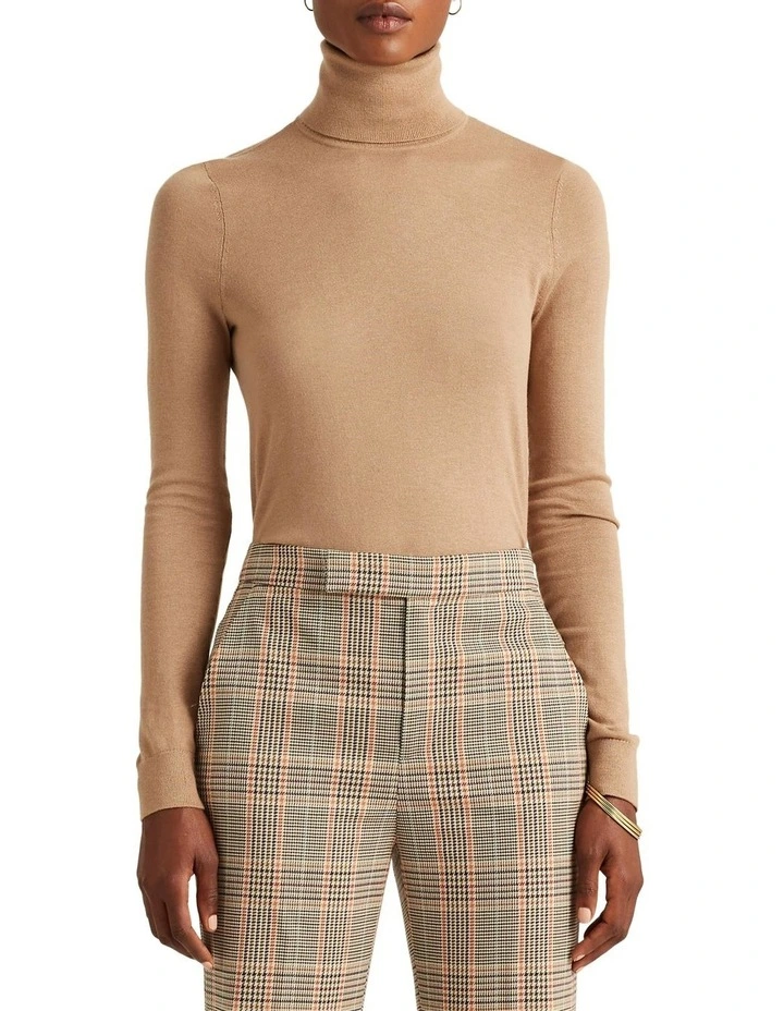 Silk Blend Turtleneck Sweater Beige