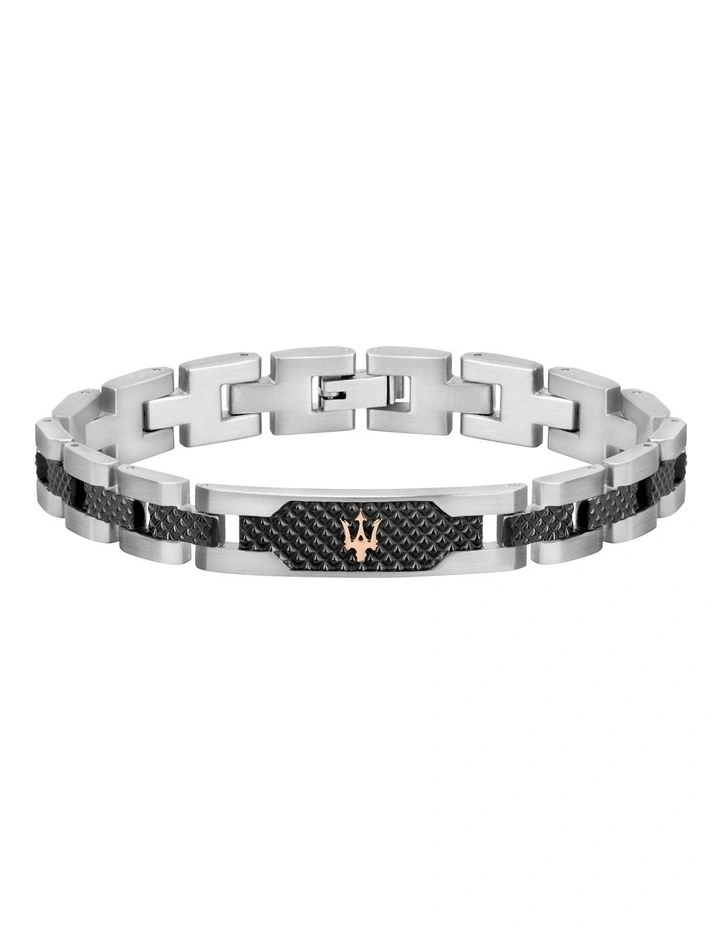Stainless Steel Bracelet with Black Carbon Fibre Highlights