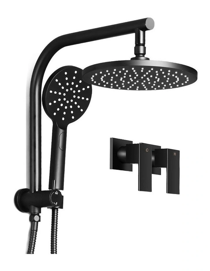 9 Inch Handheld Round High Pressure Rain Shower Head Set Twins Tap in Black