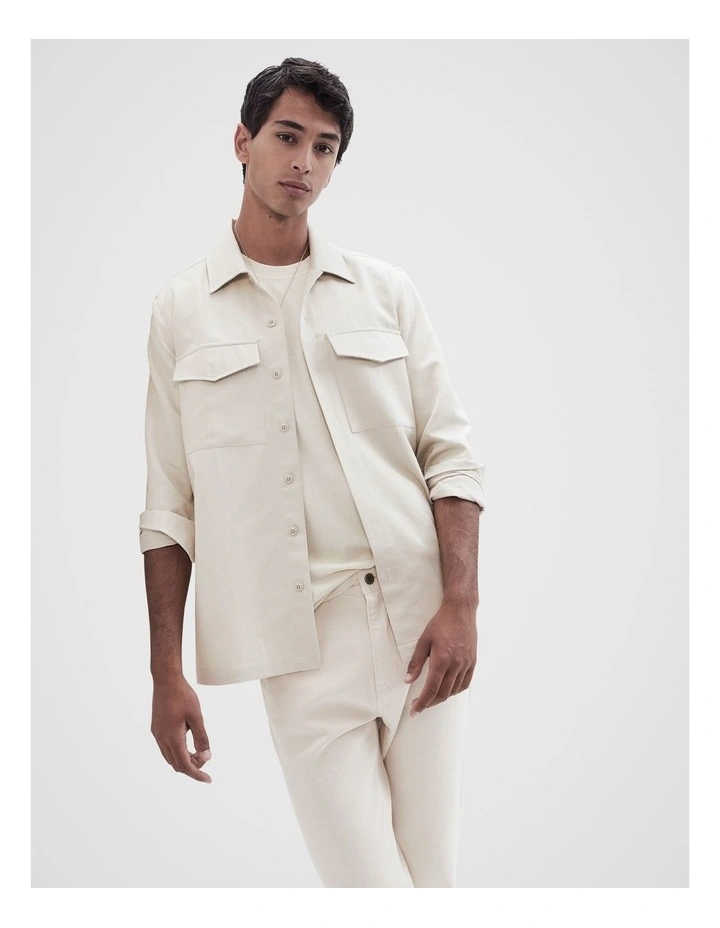 Cotton Linen Overshirt in Sand