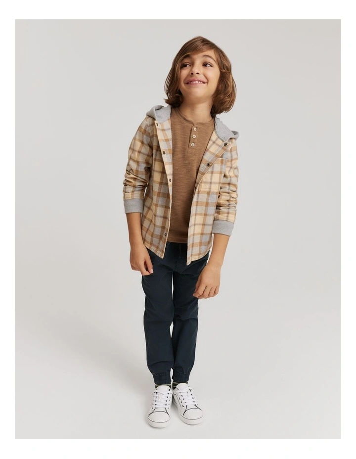 Organically Grown Cotton Blend Slub Texture Henley in Camel