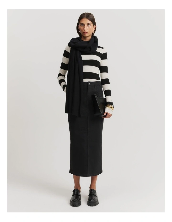 Verified Australian Merino Mock Neck Stripe Knit in Black Stripe