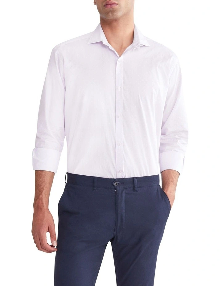 1 Col Line Dot Print Classic Shirt in Lilac