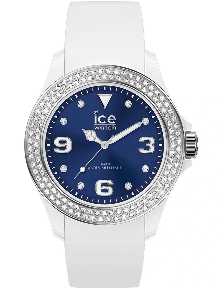 Ice Star Deep Blue Smooth Small White Silicone Quartz Watch