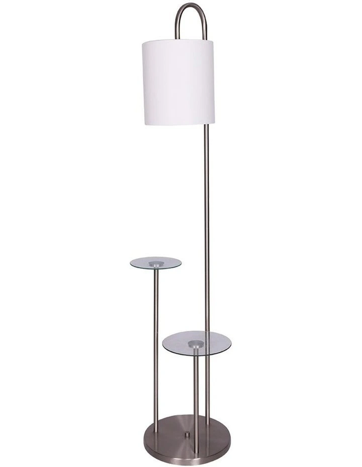 Metal Floor Lamp With 2 Glass Tabletops White