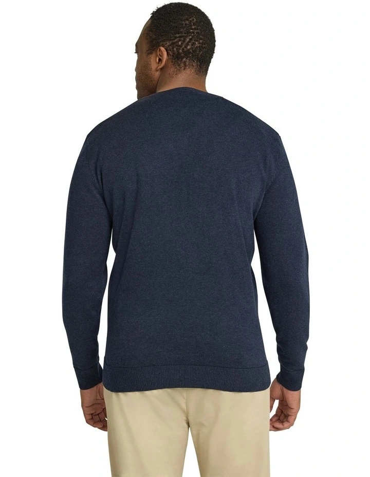 Essential V Neck Sweater in Navy Marle