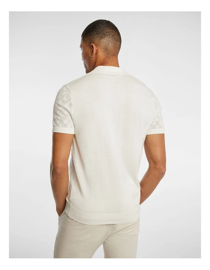 Geary Knitted Polo Shirt in Off White