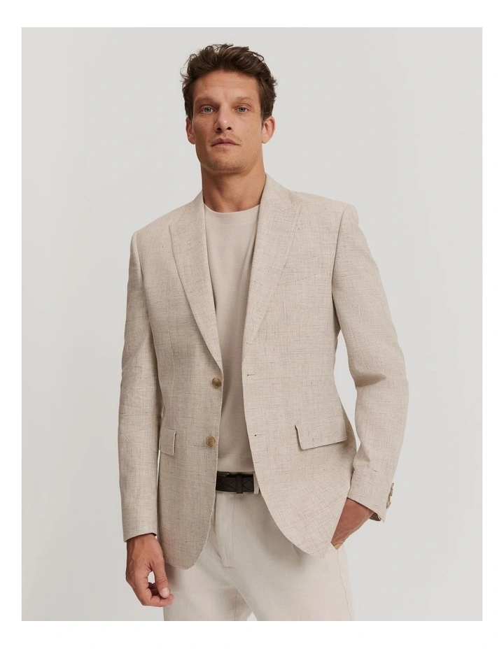 Slim Fit Stretch Linen Cotton Blend Blazer in Stone