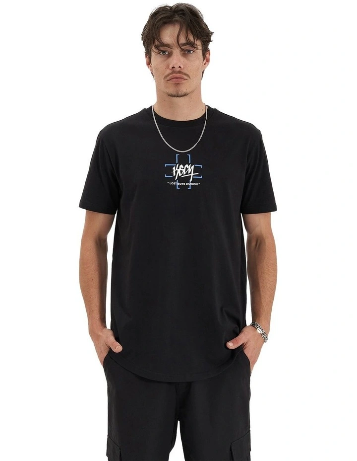Erased Unit Dual Curved Tee in Black