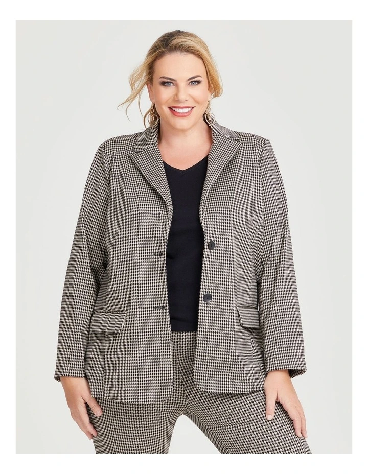 Relaxed Houndstooth Blazer in Black/Pebble