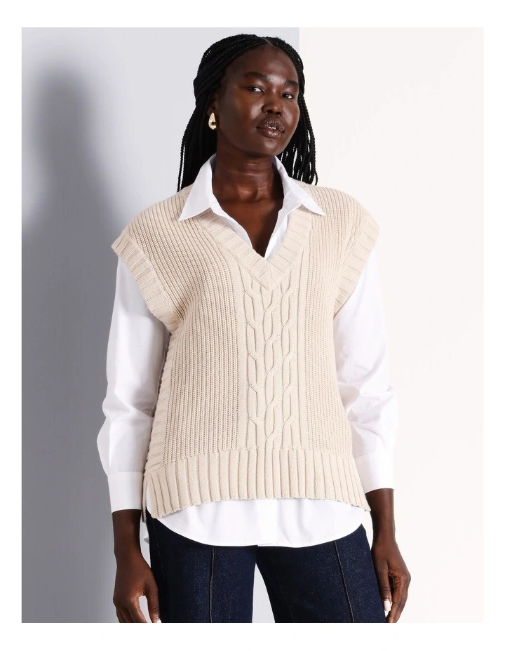 Organic Cotton Knitted Vest in Stone