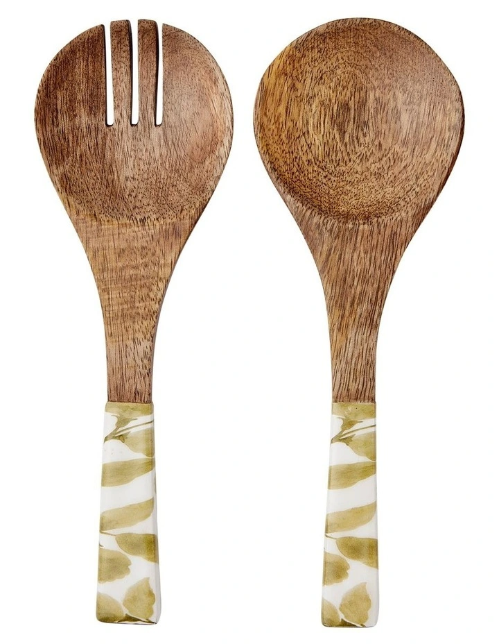 Riviera Salad Server Set 9x24cm in Green/Brown