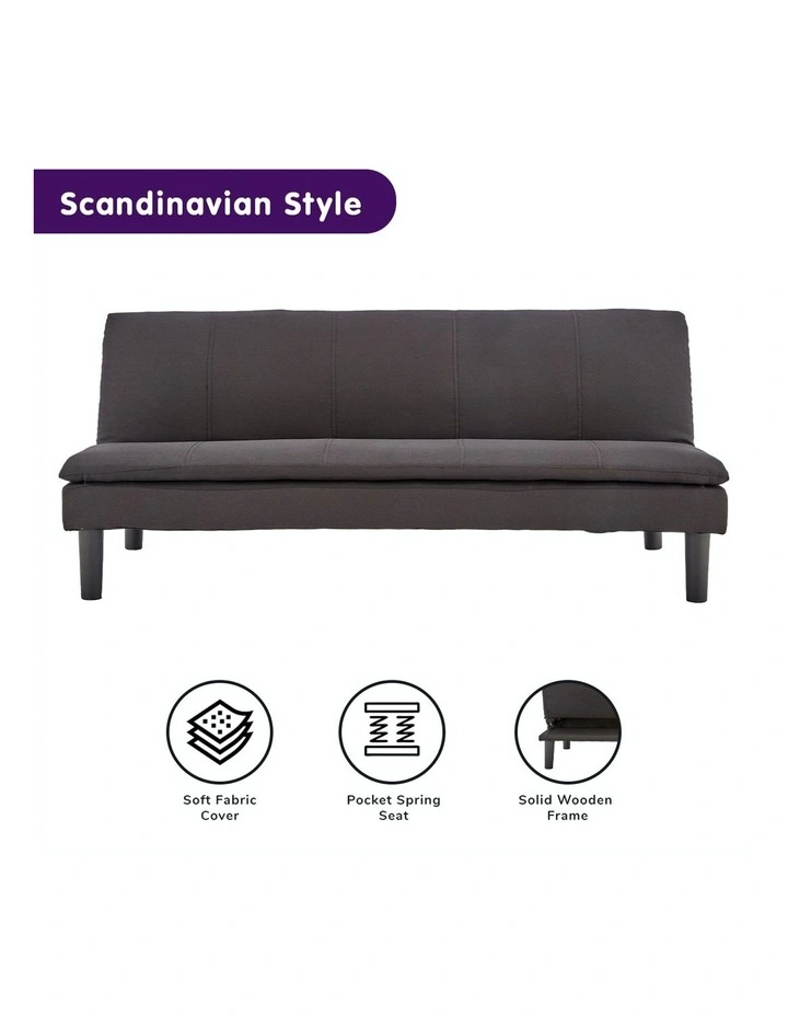 New Sarantino 3 Seater Sofa Bed Lounge Couch Modular Home Furniture Linen Black