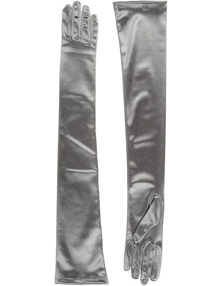 Long Opera Satin Gloves in Pewter