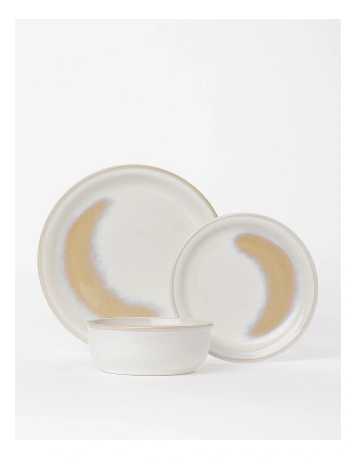 Moon White 12pc Dinner Set Reactive Glaze in White/Yellow