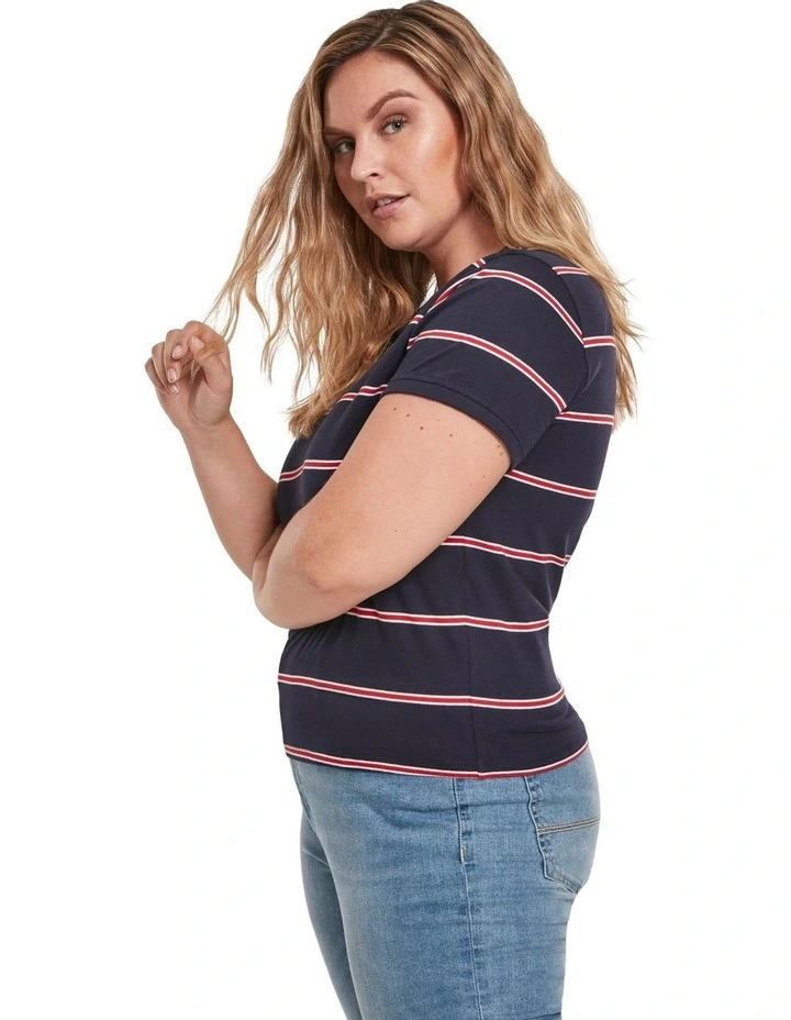 Yarn Dyed Skate Stripe Cropped Tee in Midnight Navy