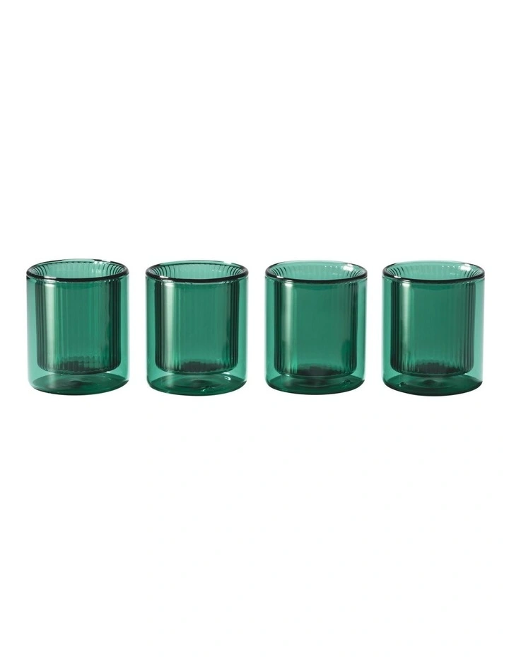 Double Wall Ribbed Glasses Set of 4 80ml in Green