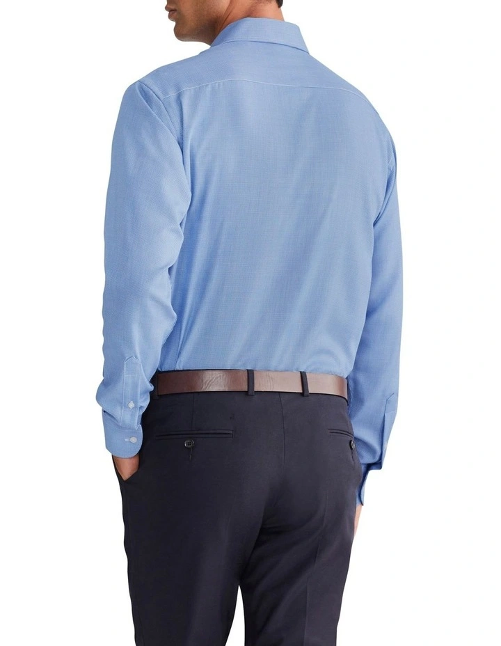 Mini Houndstooth Tailored Long Sleeve Shirt in Blue