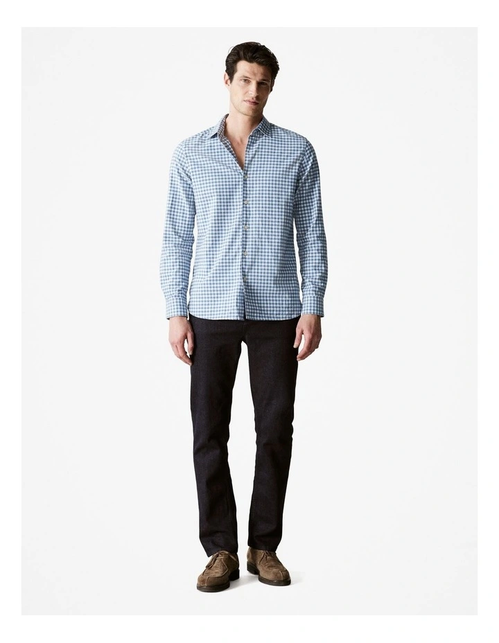 Regular Fit Brushed Cotton Gingham Shirt in Blueprint