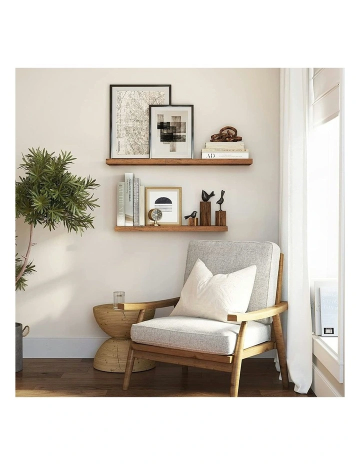 Floating Wall Shelf for Photos and Decorations in Rustic Brown