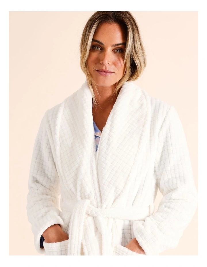 Fleece Long Robe in White