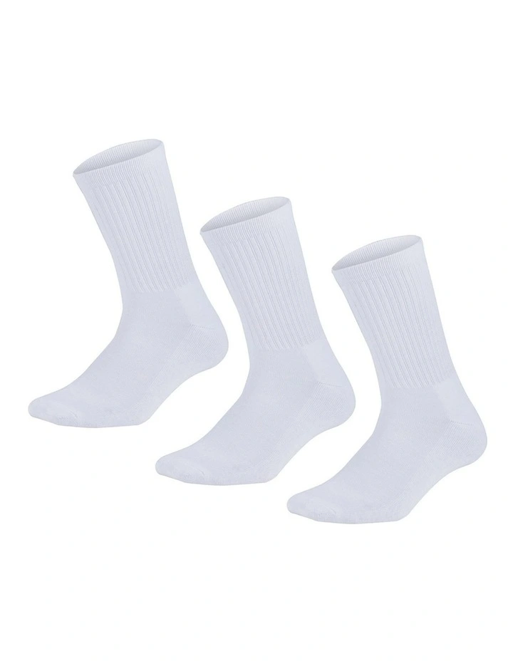 3 Pairs Bamboo Crew Socks in White