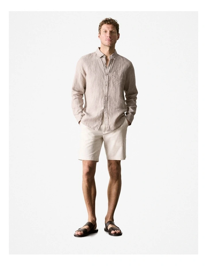 Regular Fit Delave Linen Long Sleeve Shirt in Sahara