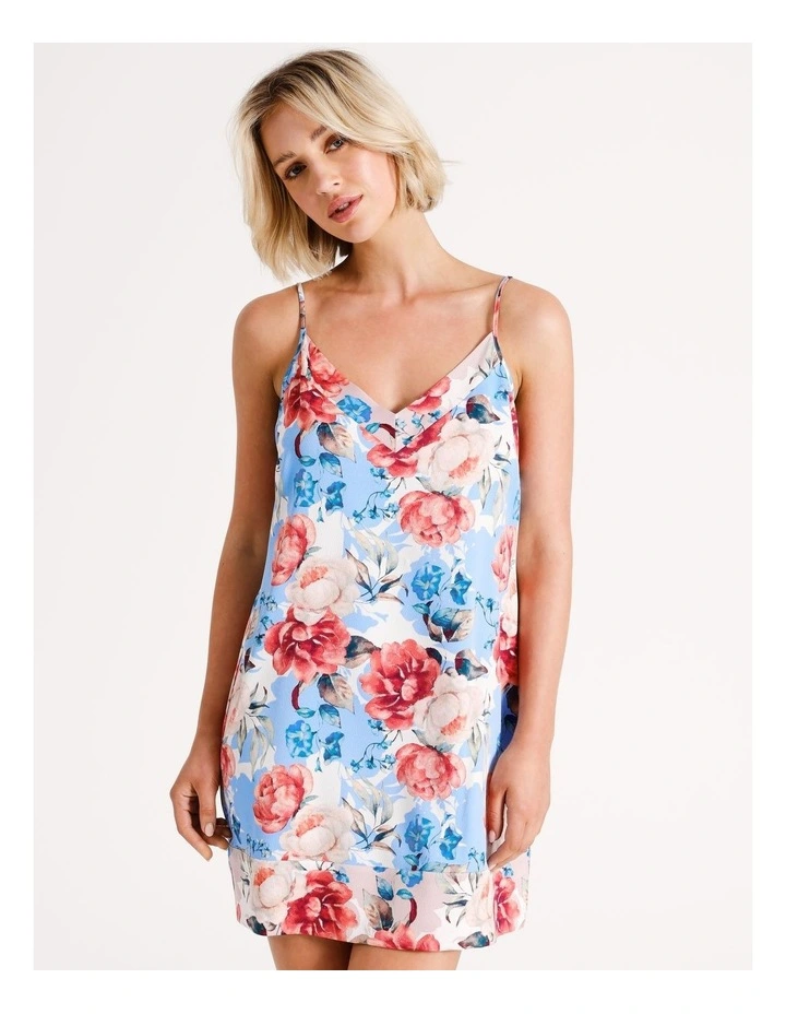 Pebbled Satin Chemise in White Floral