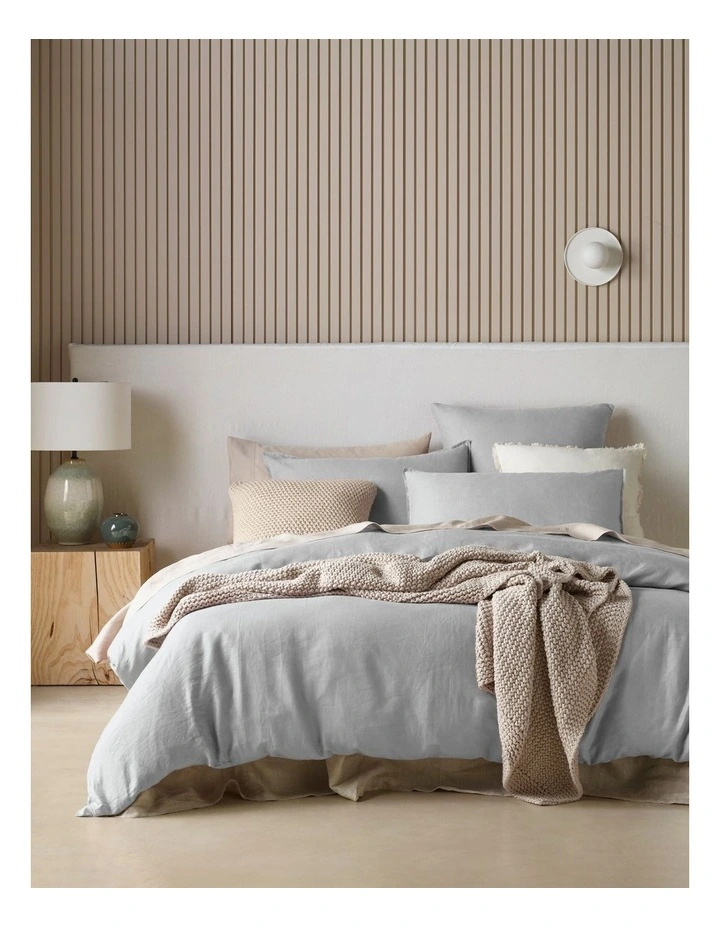 Sandy Cape Washed Belgian Linen Quilt Cover Set in Light Grey