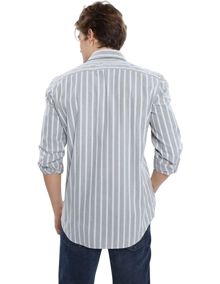Striped Oxford Button-Up Shirt in Green Olive