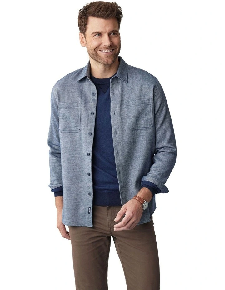 Brushed Twill Check Long Sleeve Shirt in Navy