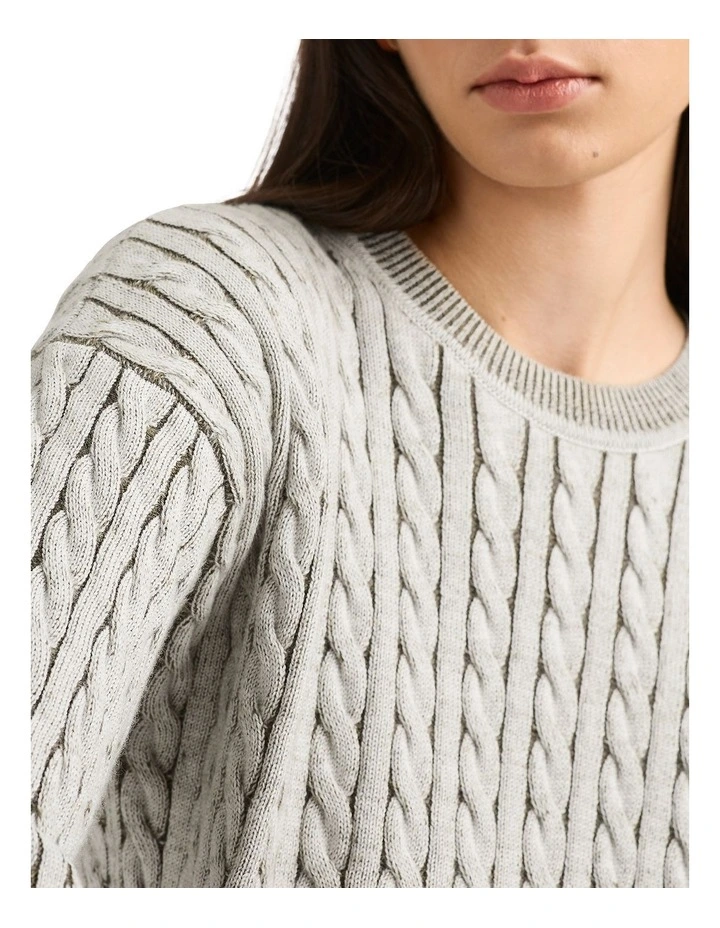 Berryl Merino Cable Knit Jumper in Pesto/Ivory
