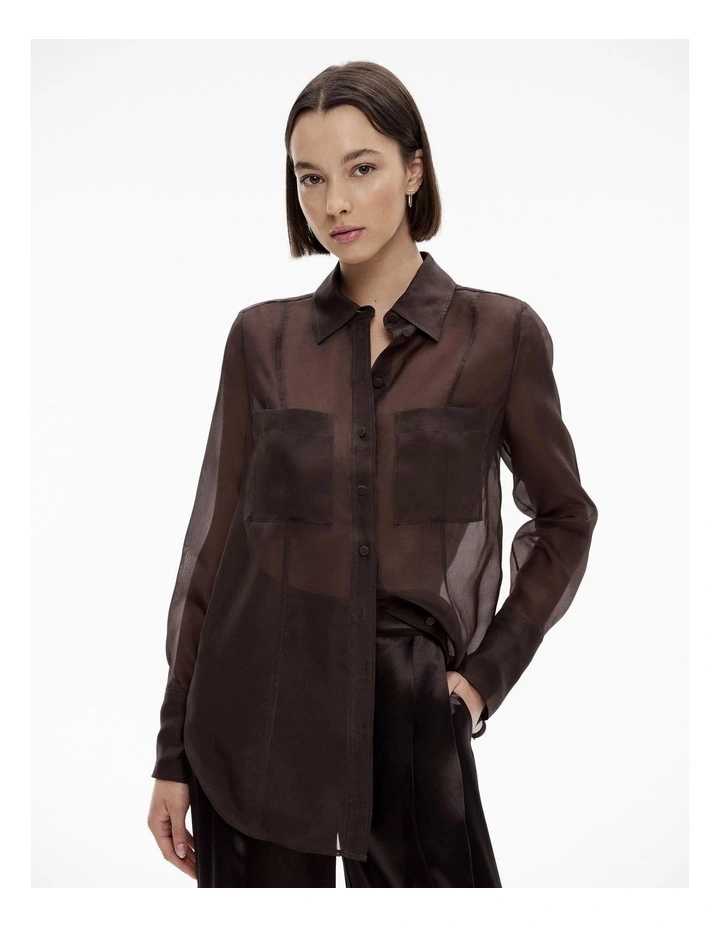 Silk Organza Shirt in Bitter Chocolate