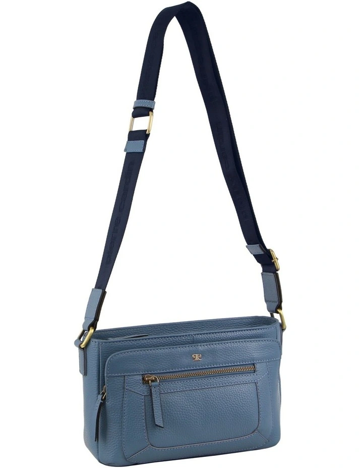 Leather Webbing Strap Crossbody Bag in Blue