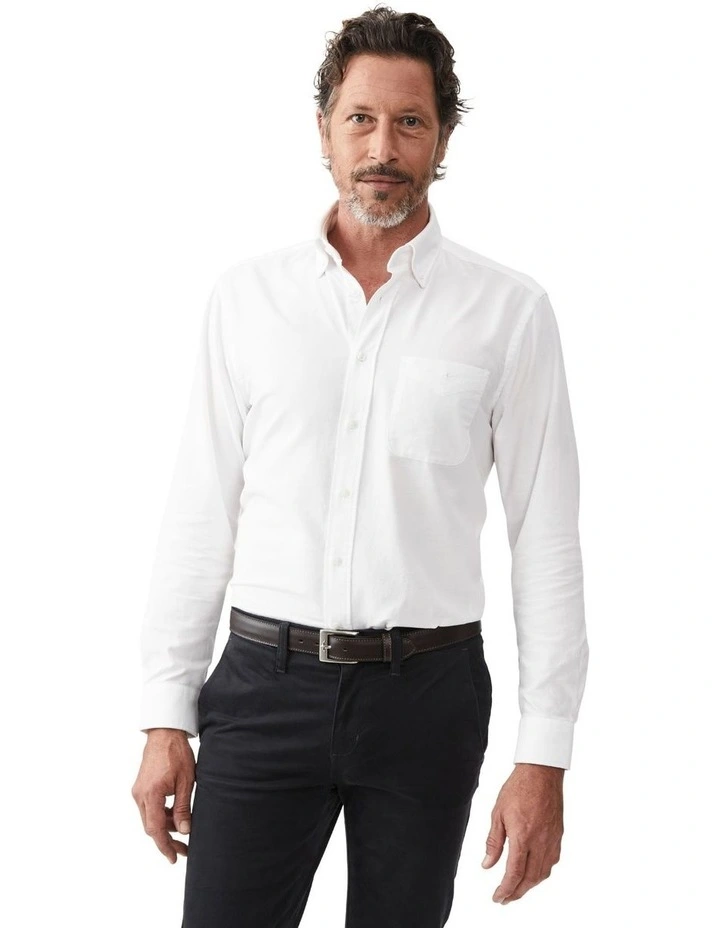Collins Button Down Long Sleeve Shirt in White