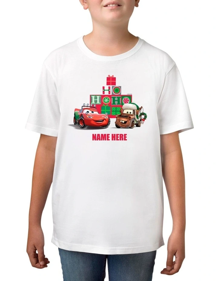 Boy's Disney Cars Xmas Personalised Cotton T Shirt