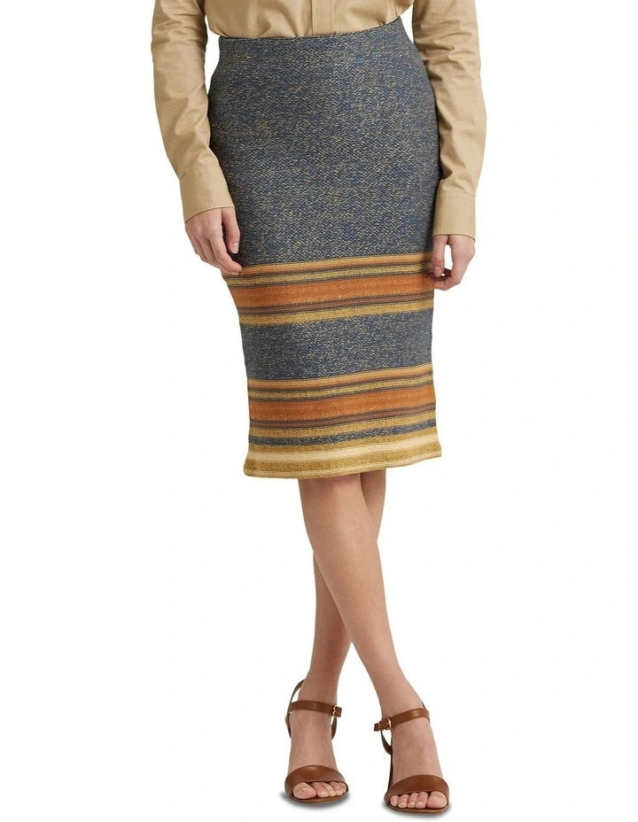 Striped Cotton-Linen Knit Pencil Skirt in Assorted