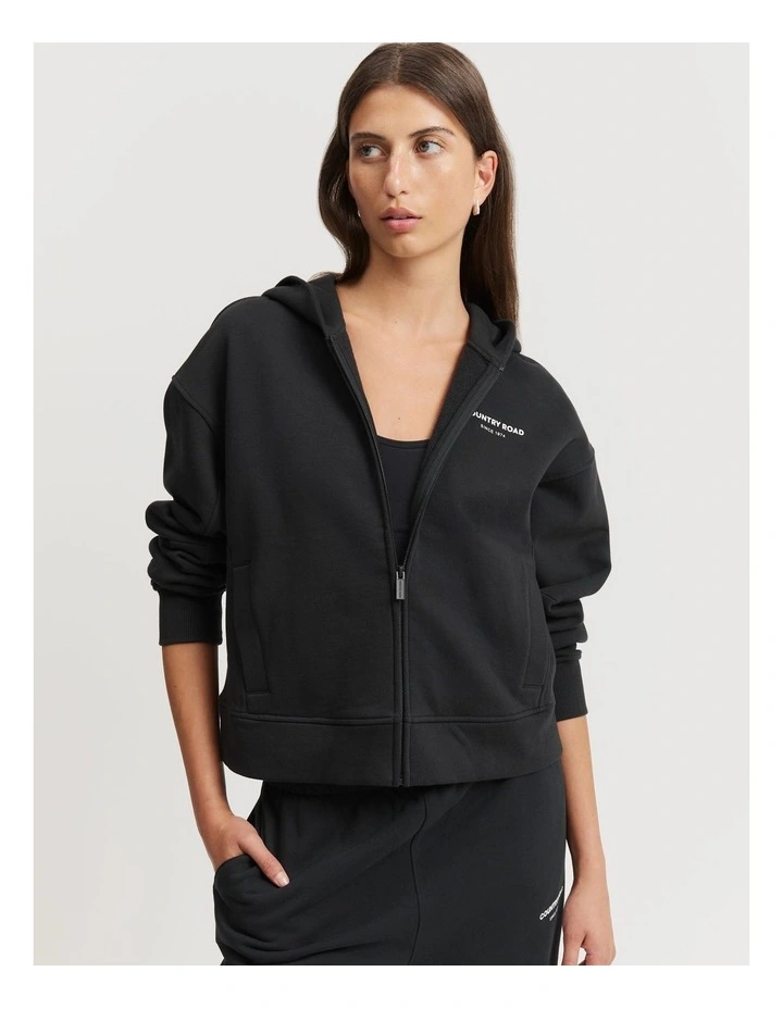 Crop Zip Hooded Sweat Top in Black