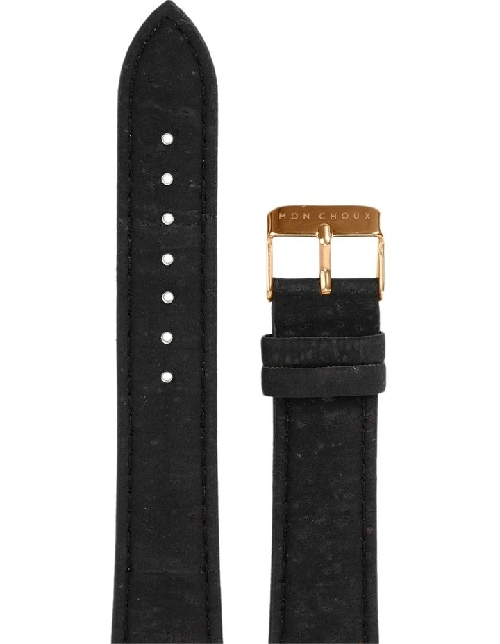 Cork Leather Vegan Watch Strap 18mm in Rose Gold/Black