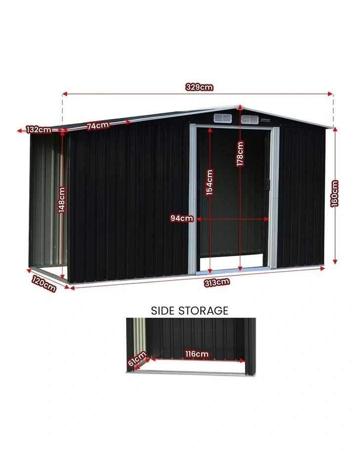 Garden Shed with Semi-Close Storage 4x8ft in Black