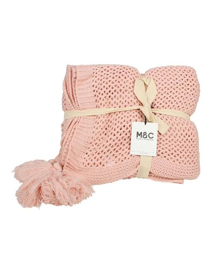 Barnes Chunky Knit Throw Blanket With Tassels 152x127cm in Blush
