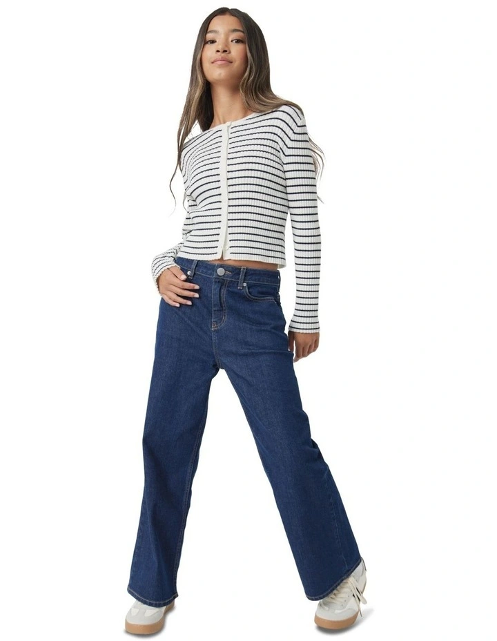 Greta Button Top in Cream/Navy Stripe