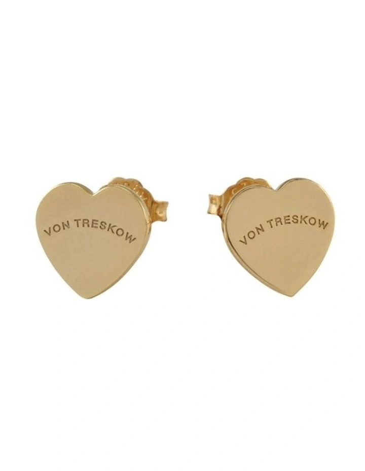 Flat Heart Studs in Gold