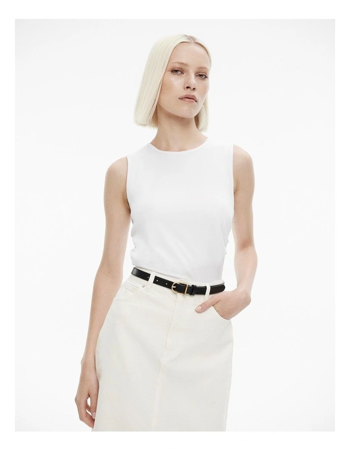 Rib Drape Detail Tank Top in Pure White