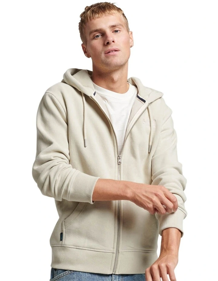 Essential Logo Zip Hoodie in Light Stone Beige