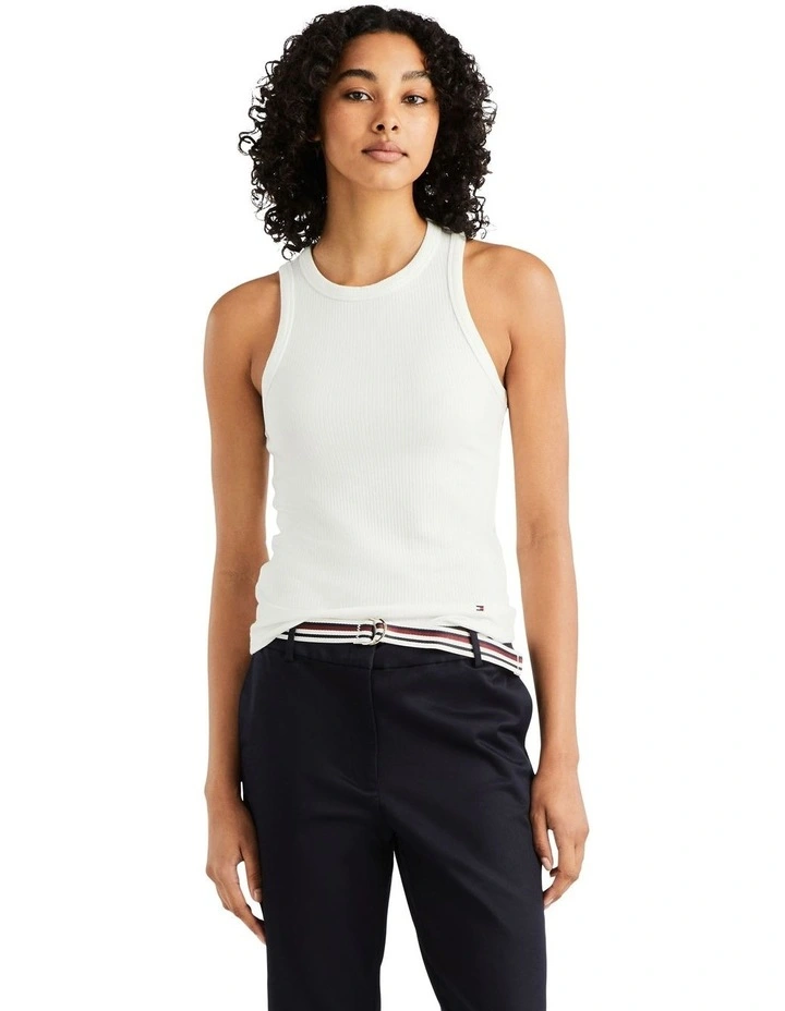 Ribbed Slim Fit Tank Top in White