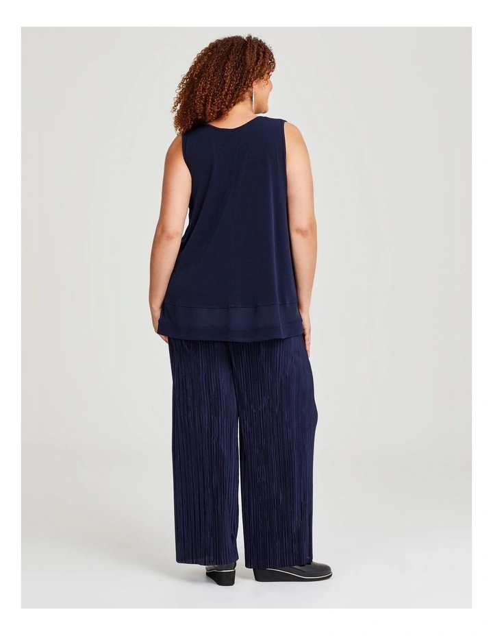 Sheer Mesh Hem Sleeveless Top in Dark Indigo